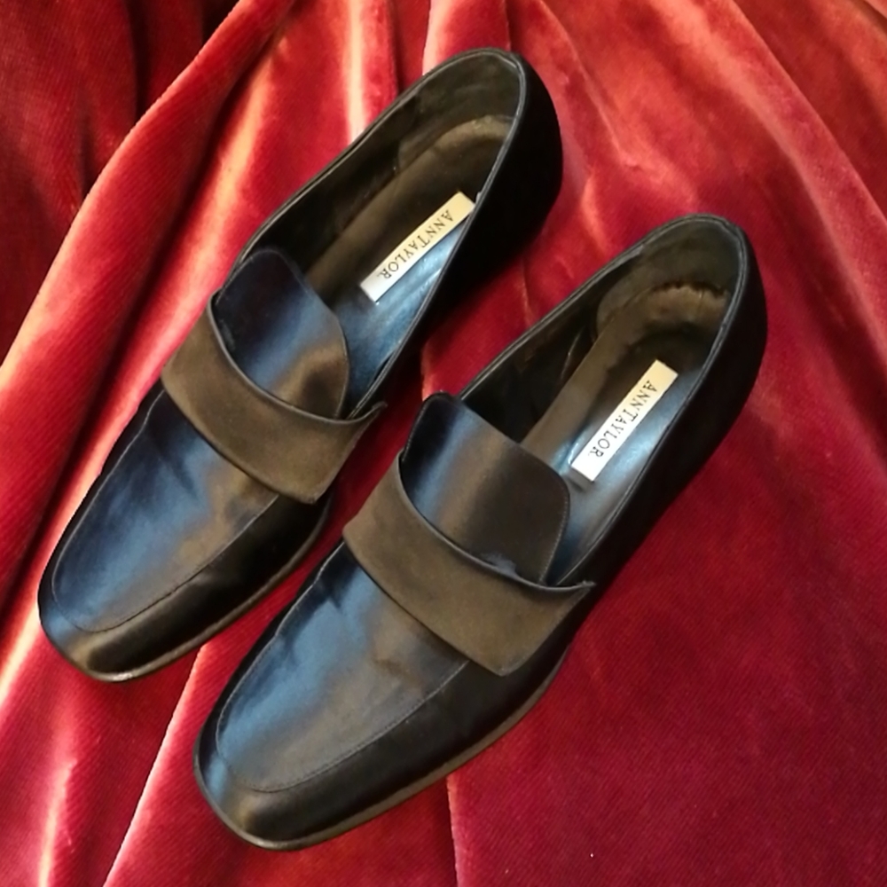 Ann Taylor Black satin loafers slip-on shoes 8.5